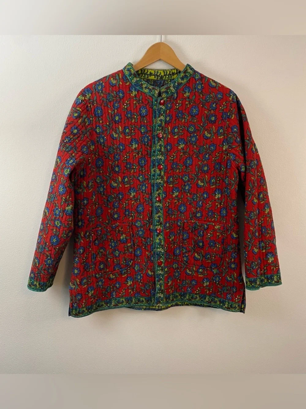 LA Cera Reversible Floral Quilted Button Down Jacket Womens Large Gardening
